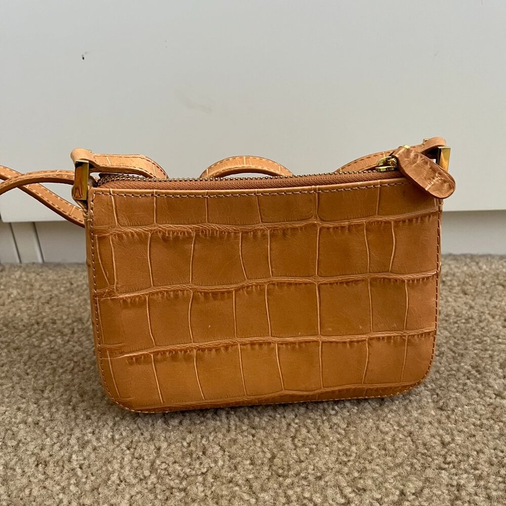 Monsac Croc Embossed Leather Purse Handbag Small Tan Brown Vintage